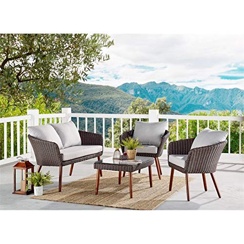 Athens All-Weather Brown Wicker Outdoor Chairs with Light Gray Cushions, Set of 2