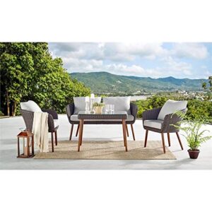 Athens All-Weather Brown Wicker Outdoor Chairs with Light Gray Cushions, Set of 2