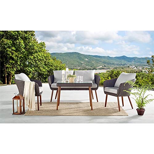 Athens All-Weather Brown Wicker Outdoor Chairs with Light Gray Cushions, Set of 2