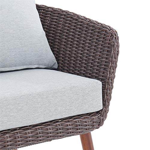 Athens All-Weather Brown Wicker Outdoor Chairs with Light Gray Cushions, Set of 2