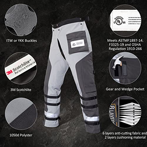 Technical Wrap Chainsaw Chaps by UL Class A 8 Layers Chainsaw Pants Apron Style Black Gray