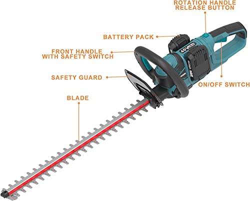 WESCO 40V Cordless Hedge Trimmer, 24-Inch Dual Action Cutting Blades, 3/4-Inch Cutting Capacity, 2Pcs 2.0Ah Li-ion Battery and Charger, Cordless Trimmer for Hedges/Shrubs/Bushes Trimming