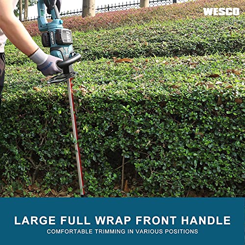 WESCO 40V Cordless Hedge Trimmer, 24-Inch Dual Action Cutting Blades, 3/4-Inch Cutting Capacity, 2Pcs 2.0Ah Li-ion Battery and Charger, Cordless Trimmer for Hedges/Shrubs/Bushes Trimming