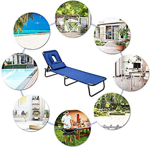 ReunionG Folding Bench Chair with A Hole for Face Down, Adjustable Chaise Lounge Chair with 4-Level Reclining Positions and Removable Pillows, Outdoor Recliner Chair for Beach, Pool, Lawn and Patio