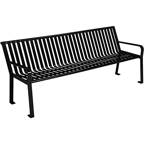 Global Industrial Outdoor Steel Slat Park Bench, 8 ft, Black