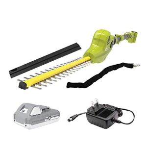 sun joe 24v-pht17-lte cordless telescoping dual-action pole hedge trimmer, kit (w/ 2.0-ah battery + quick charger)
