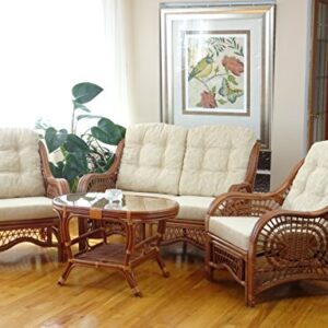 Malibu Lounge Living Accent Armchair Natural Rattan Wicker Handmade Design with Cream Cushion, Colonial