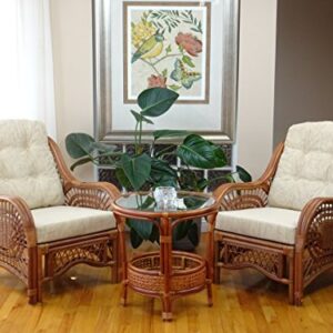 Malibu Lounge Living Accent Armchair Natural Rattan Wicker Handmade Design with Cream Cushion, Colonial