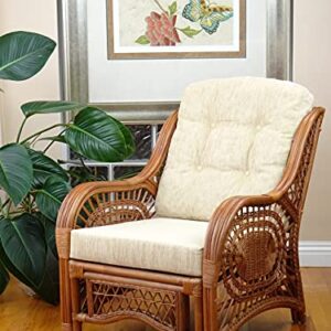 Malibu Lounge Living Accent Armchair Natural Rattan Wicker Handmade Design with Cream Cushion, Colonial