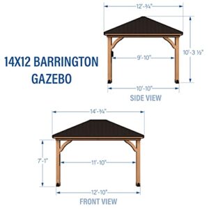 Backyard Discovery Barrington 14 ft. x 12 ft. Hip Roof Cedar Wood Gazebo, Shade, Rain, Hard Top Steel Metal Roof, All Weather Protected, Wind Resistant up to 100 mph, Holds up to 6500 lbs