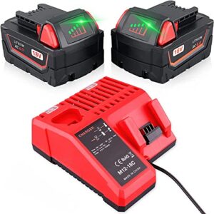 masione 2pack 6.0ah replacement for milwaukee m18 battery charger combo compatible with milwaukee batteries 48-11-1852 48-59-1850 48-11-1850