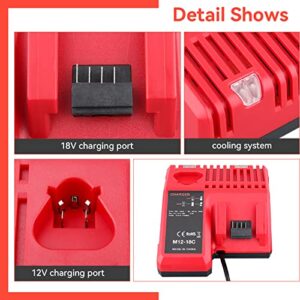 Masione 2Pack 6.0Ah Replacement for Milwaukee M18 Battery Charger Combo Compatible with Milwaukee Batteries 48-11-1852 48-59-1850 48-11-1850