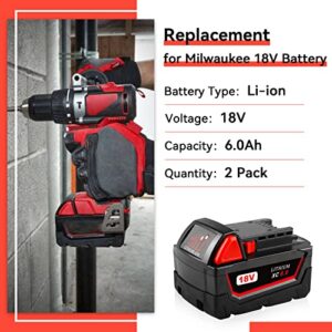 Masione 2Pack 6.0Ah Replacement for Milwaukee M18 Battery Charger Combo Compatible with Milwaukee Batteries 48-11-1852 48-59-1850 48-11-1850