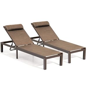 Crestlive Products Patio Chaise Lounge, Aluminum Adjustable Outdoor Lounge Chairs with Headrest & Wheels, Six-Position & Easy Move Recliner, All Weather for Poolside, Beach, Yard