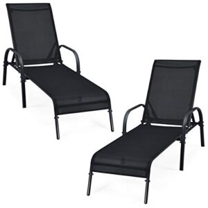 tangkula patio chaise, set of 2, back adjustable weatherproof recliner outdoor lounger chair, for poolside garden balcony, heavy duty steel frame outdoor lounger chairs