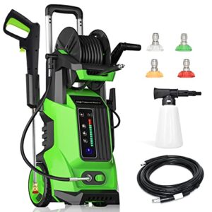 yanicha electric power washer – 3800 psi + 2.8 gpm high pressure washers with 4 interchangeable nozzles and foam cannon hose reel, car water washer for home/driveway/patio