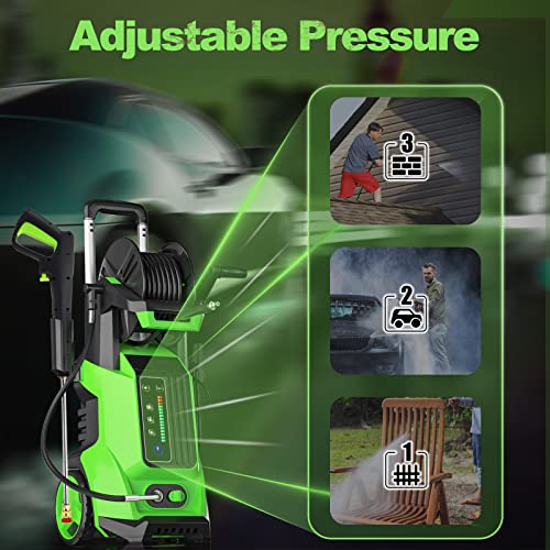 YANICHA Electric Power Washer - 3800 PSI + 2.8 GPM High Pressure Washers with 4 Interchangeable Nozzles and Foam Cannon Hose Reel, Car Water Washer for Home/Driveway/Patio