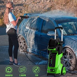 YANICHA Electric Power Washer - 3800 PSI + 2.8 GPM High Pressure Washers with 4 Interchangeable Nozzles and Foam Cannon Hose Reel, Car Water Washer for Home/Driveway/Patio