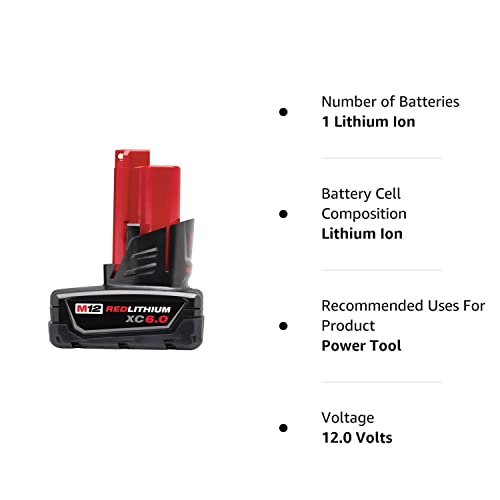 Milwaukee 48-11-2460 M12 XC 12V 6.0 Ah Extended Capacity Lithium-Ion Battery Pack