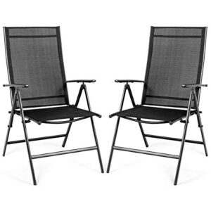 giantex set of 2 patio dining chairs, folding outdoor chairs, portable camping chairs with breathable fabric, foldable chairs with armrest high backrest for garden patio pool beach yard, black