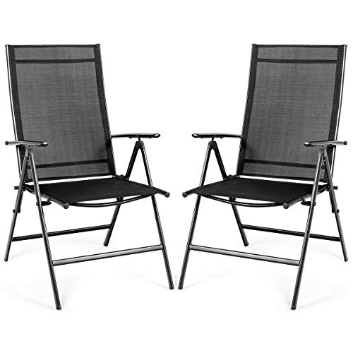 Giantex Set of 2 Patio Dining Chairs, Folding Outdoor Chairs, Portable Camping Chairs with Breathable Fabric, Foldable Chairs with Armrest High Backrest for Garden Patio Pool Beach Yard, Black