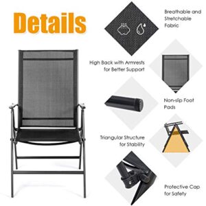 Giantex Set of 2 Patio Dining Chairs, Folding Outdoor Chairs, Portable Camping Chairs with Breathable Fabric, Foldable Chairs with Armrest High Backrest for Garden Patio Pool Beach Yard, Black