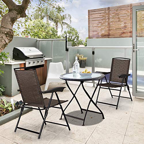 Goplus Folding Sling Chairs Sets of 2, Portable Chairs for Patio Garden Pool Outdoor & Indoor w/Armrests & Adjustable Back