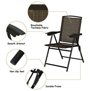 Goplus Folding Sling Chairs Sets of 2, Portable Chairs for Patio Garden Pool Outdoor & Indoor w/Armrests & Adjustable Back