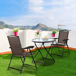 Goplus Folding Sling Chairs Sets of 2, Portable Chairs for Patio Garden Pool Outdoor & Indoor w/Armrests & Adjustable Back