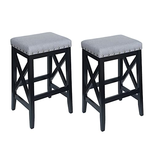 Great Deal Furniture Blair Contemporary Farmhouse Upholstered Fabric Barstools (Set of 2)