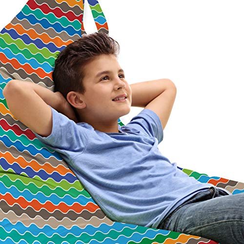 Lunarable Striped Lounger Chair Bag, Horizontal Circular Shapes Wavy Line Pattern Lash Contrast Tones Art Print, High Capacity Storage with Handle Container, Lounger Size, Multicolor