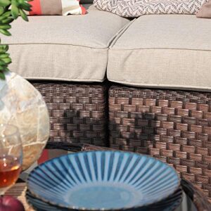 SUNSITT Outdoor 2-Piece Half-Moon Patio Furniture Curved Outdoor Sofa Wicker Sectional Set with Beige Cushions