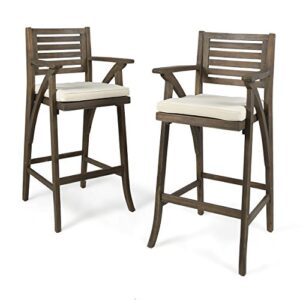 Christopher Knight Home Hermosa Barstool (Set of 2), Grey Finish/Cream Cushion