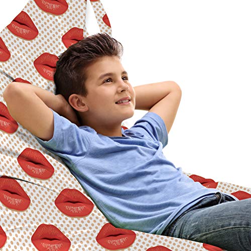 Lunarable Paint Lounger Chair Bag, Woman Lips with Polka Dotted Background Romantic Kissing Pattern, High Capacity Storage with Handle Container, Lounger Size, Vermilion Sand Brown