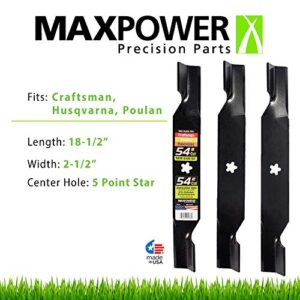 MaxPower 561747B 3 Blade Set for Many 54 in. Cut Craftsman, Husqvarna, Poulan Mowers Replaces OEM #'s 187256 and 532187256