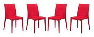leisuremod modern indoor/outdoor home decorative furniture weave mace dining chair (armless), set of 4 – red