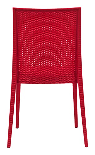 LeisureMod Modern Indoor/Outdoor Home Decorative Furniture Weave Mace Dining Chair (Armless), Set of 4 - Red