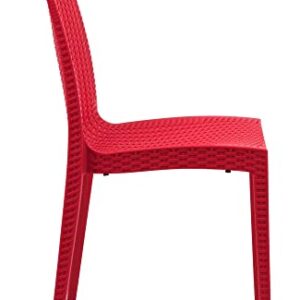 LeisureMod Modern Indoor/Outdoor Home Decorative Furniture Weave Mace Dining Chair (Armless), Set of 4 - Red