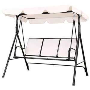 flex hq patio porch swing chair canopy outdoor lounge 3-person seat hang bench hammock (beige)