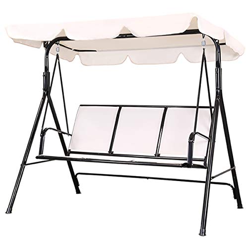 Flex HQ Patio Porch Swing Chair Canopy Outdoor Lounge 3-Person Seat Hang Bench Hammock (Beige)