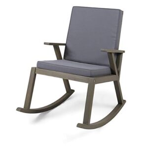 christopher knight home brent | outdoor acacia wood rocking chair with water-resistant cushions, dark gray