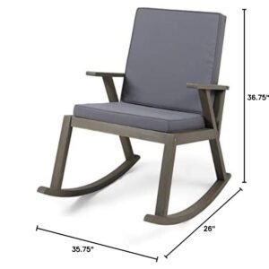 Christopher Knight Home Brent | Outdoor Acacia Wood Rocking Chair with Water-Resistant Cushions, Dark Gray