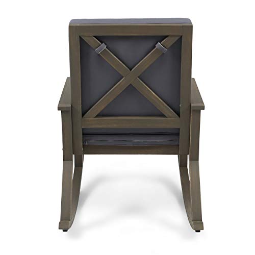 Christopher Knight Home Brent | Outdoor Acacia Wood Rocking Chair with Water-Resistant Cushions, Dark Gray