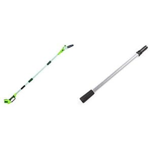greenworks 8′ 40v cordless pole saw, battery not included 20302 with ep40a010 extension pole for polesaw/hedge trimmer, black and green