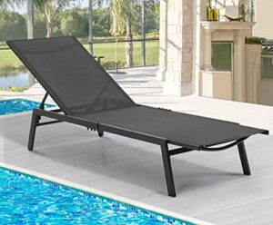 aecojoy patio aluminum lounge chairs for outside,adjustable outdoor chaise lounge for outside pool,curved design pool lounge chairs,all weather for patio, beach, yard, pool,black