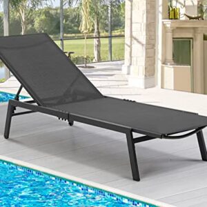 AECOJOY Patio Aluminum Lounge Chairs for Outside,Adjustable Outdoor Chaise Lounge for Outside Pool,Curved Design Pool Lounge Chairs,All Weather for Patio, Beach, Yard, Pool,Black