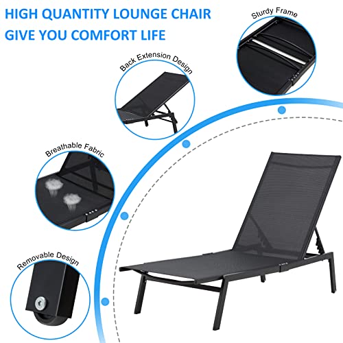 AECOJOY Patio Aluminum Lounge Chairs for Outside,Adjustable Outdoor Chaise Lounge for Outside Pool,Curved Design Pool Lounge Chairs,All Weather for Patio, Beach, Yard, Pool,Black