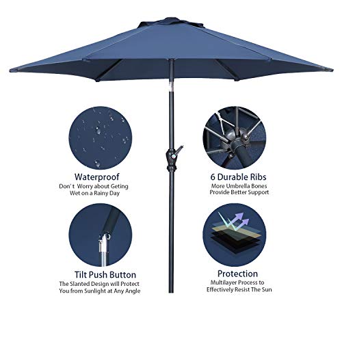 HYD-Parts 7.5FT Patio Umbrella Outdoor Table Umbrella,Market Umbrella with Push Button Tilt and Crank for Garden, Lawn, Deck, Backyard & Pool (Navy Blue)