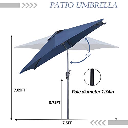 HYD-Parts 7.5FT Patio Umbrella Outdoor Table Umbrella,Market Umbrella with Push Button Tilt and Crank for Garden, Lawn, Deck, Backyard & Pool (Navy Blue)