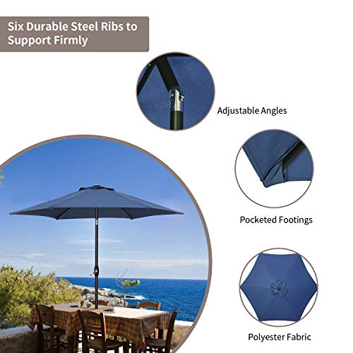 HYD-Parts 7.5FT Patio Umbrella Outdoor Table Umbrella,Market Umbrella with Push Button Tilt and Crank for Garden, Lawn, Deck, Backyard & Pool (Navy Blue)